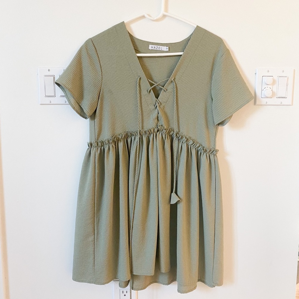 Green striped mini dress- princess Polly
